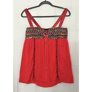 Free People Swing Tank, Boho-Style, Embroidery, Metal Sequin, and Beaded S